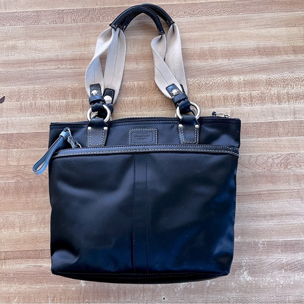 Coach | Black Sateen Hamptons Mini Tote Bag